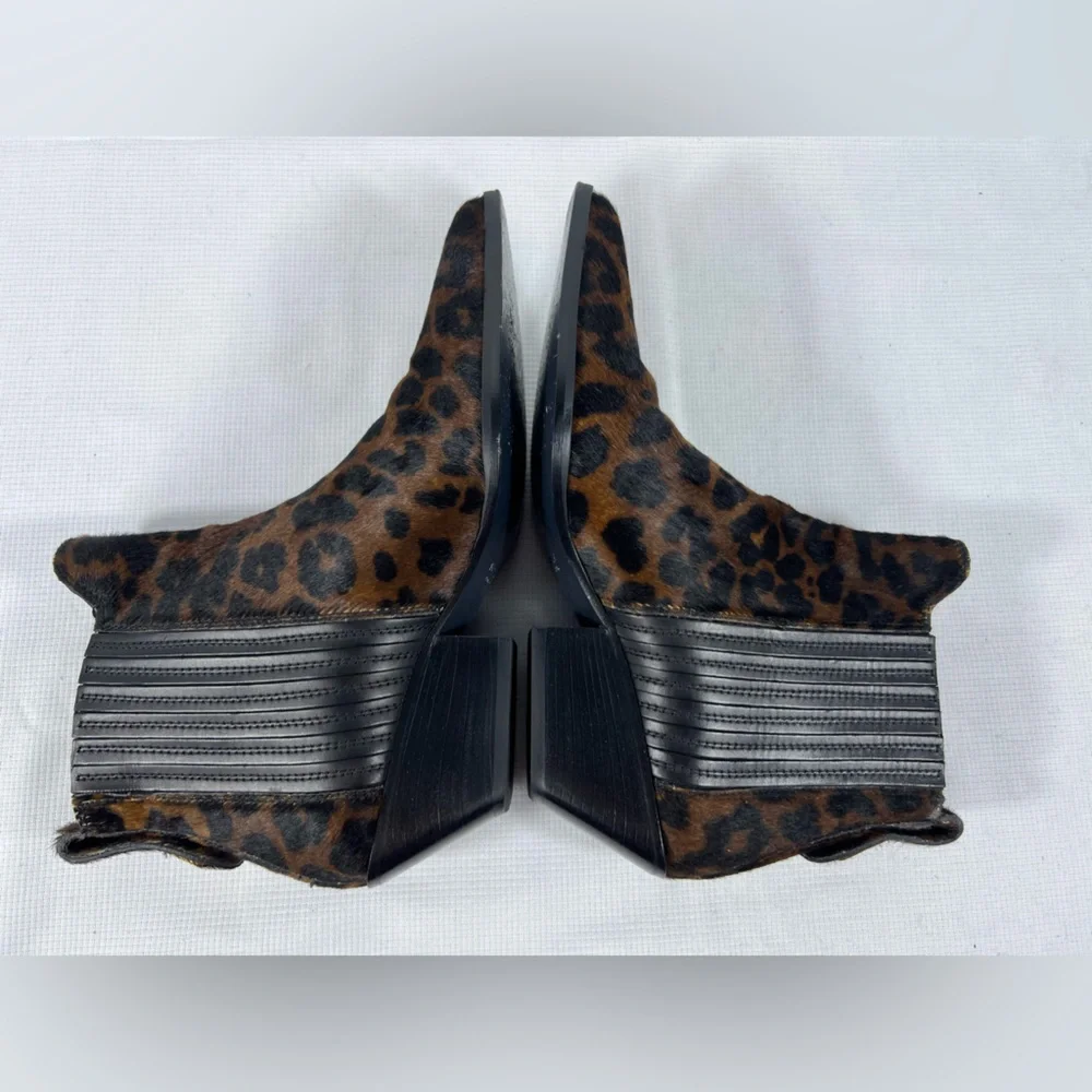 Furla Lady M Leopard Print Calf Hair Chelsea Boots Size 37 Made in Italy